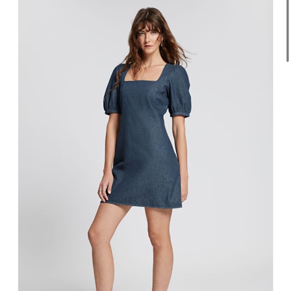 & Other Stories Square Neck Mini Dress | NWT | Size 8 | A-Line Puff Sleeve - Picture 3 of 7